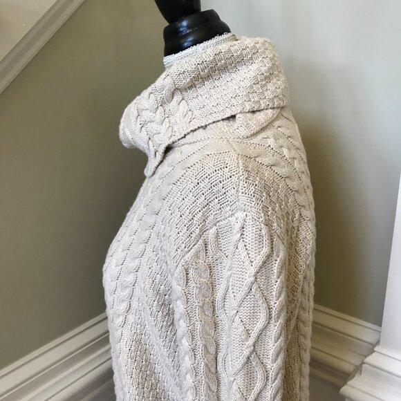 Burgess Cable Knit Fisherman Sweater Womens Small Cream Turtleneck Long Sleeve - Picture 10 of 12